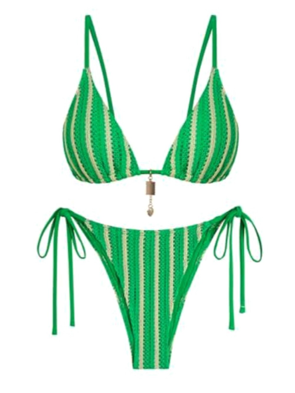 ZAFUL Green Crochet Beads Bikini Sets for Women Cheeky Tropical Boho